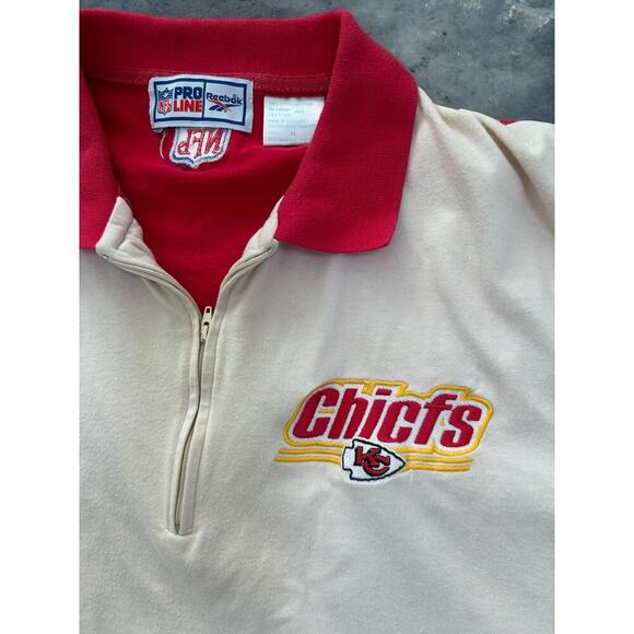 Vintage 90s Reebok NFL Pro Line Kansas City Chiefs Polo Mens XL W/ Spellout TYPO - Picture 1 of 11